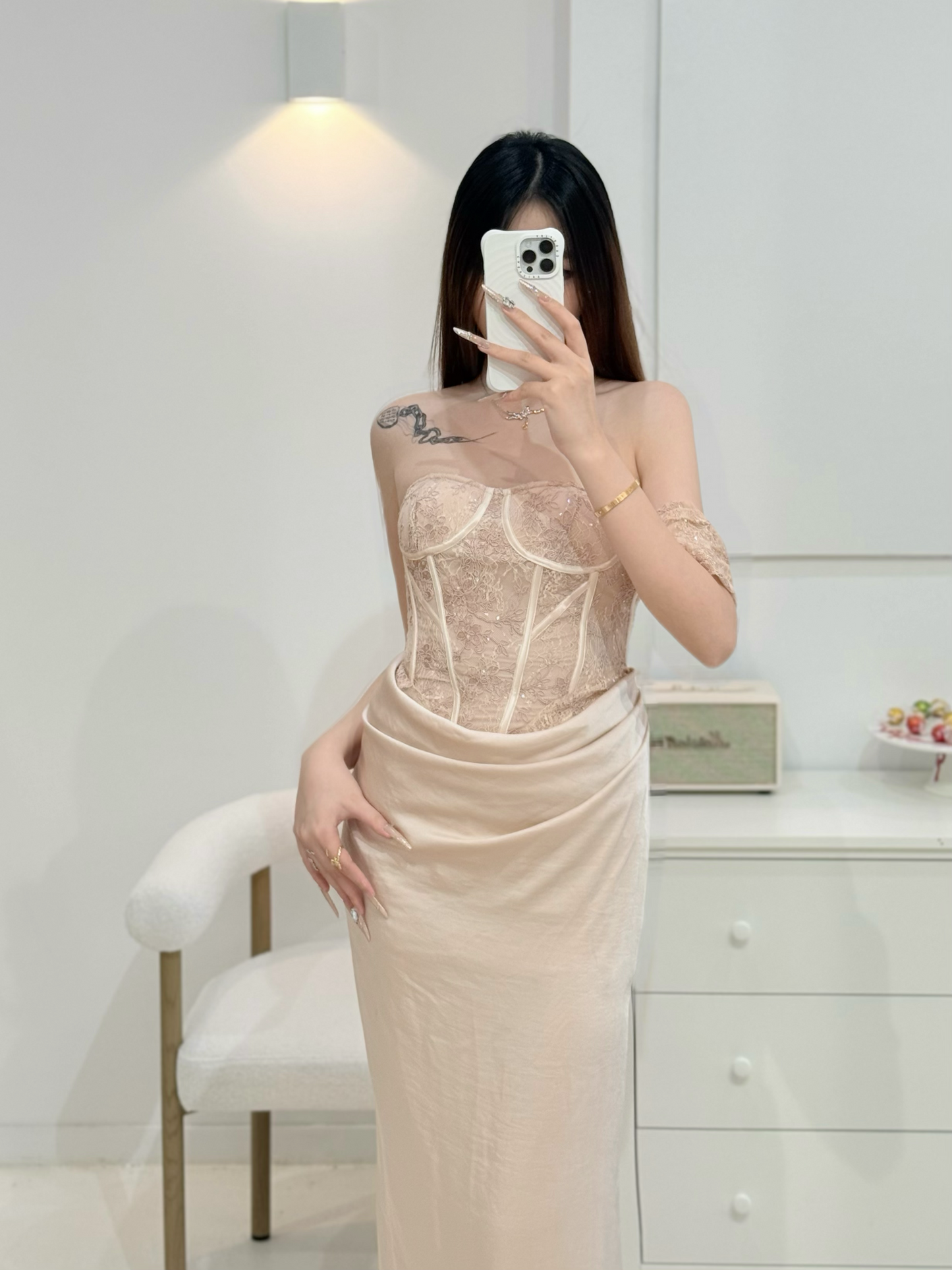 Crow Crew champagne corset lace dress