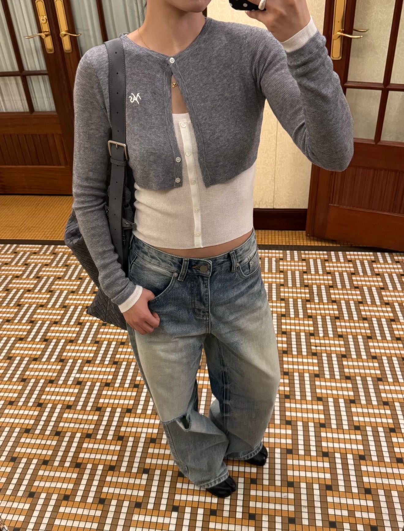 NAWS WHITE TEA GRAY CHAMPS KNIT SWEATER