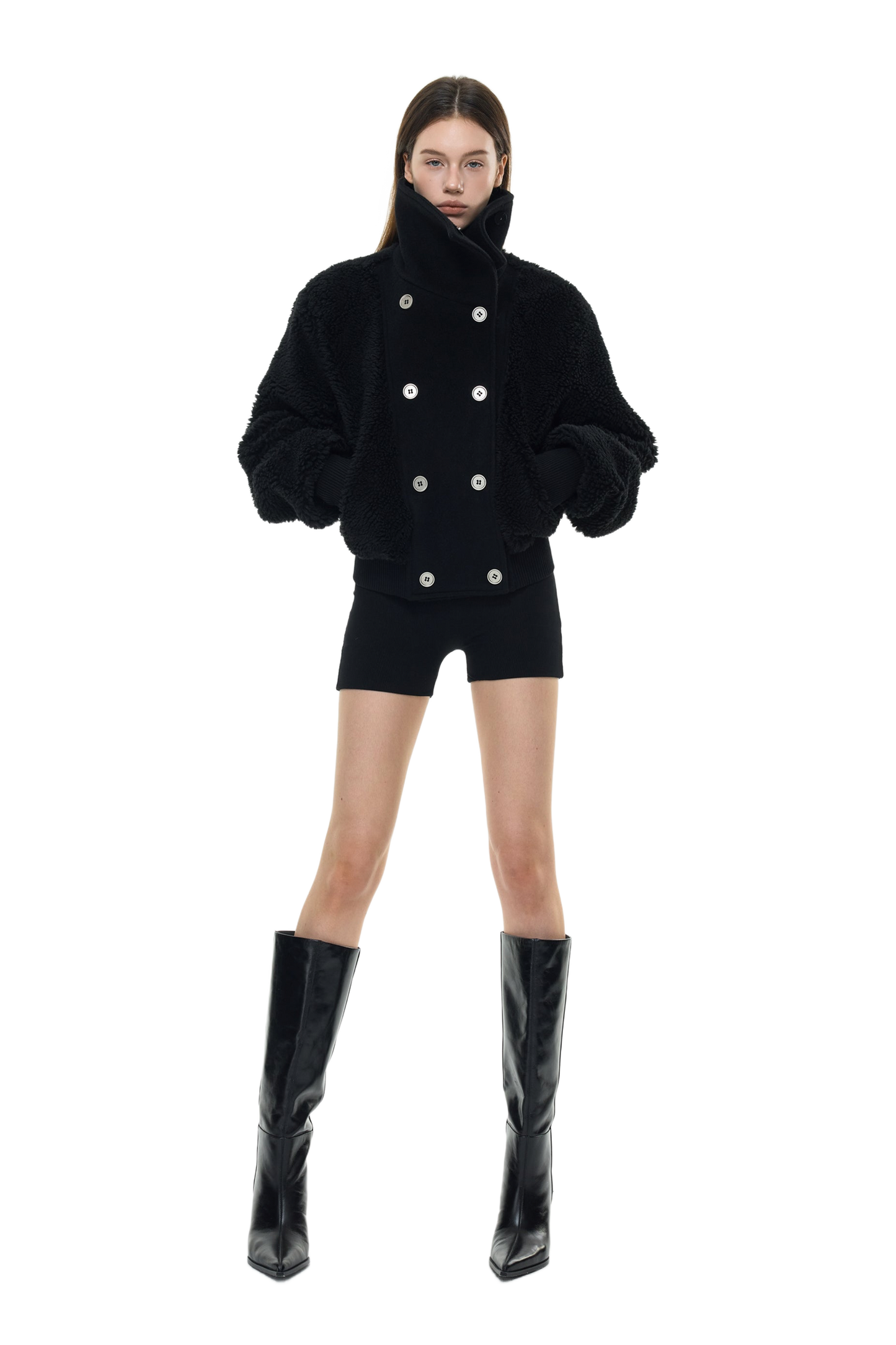 YJ1 HIGH NECK TEDDY WOOL FLEECE CROPPED JACKET