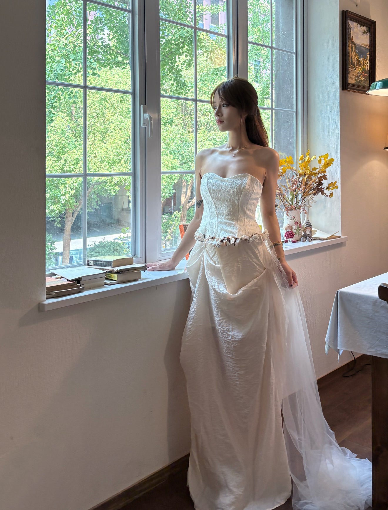Crow Crew white corset drape dress