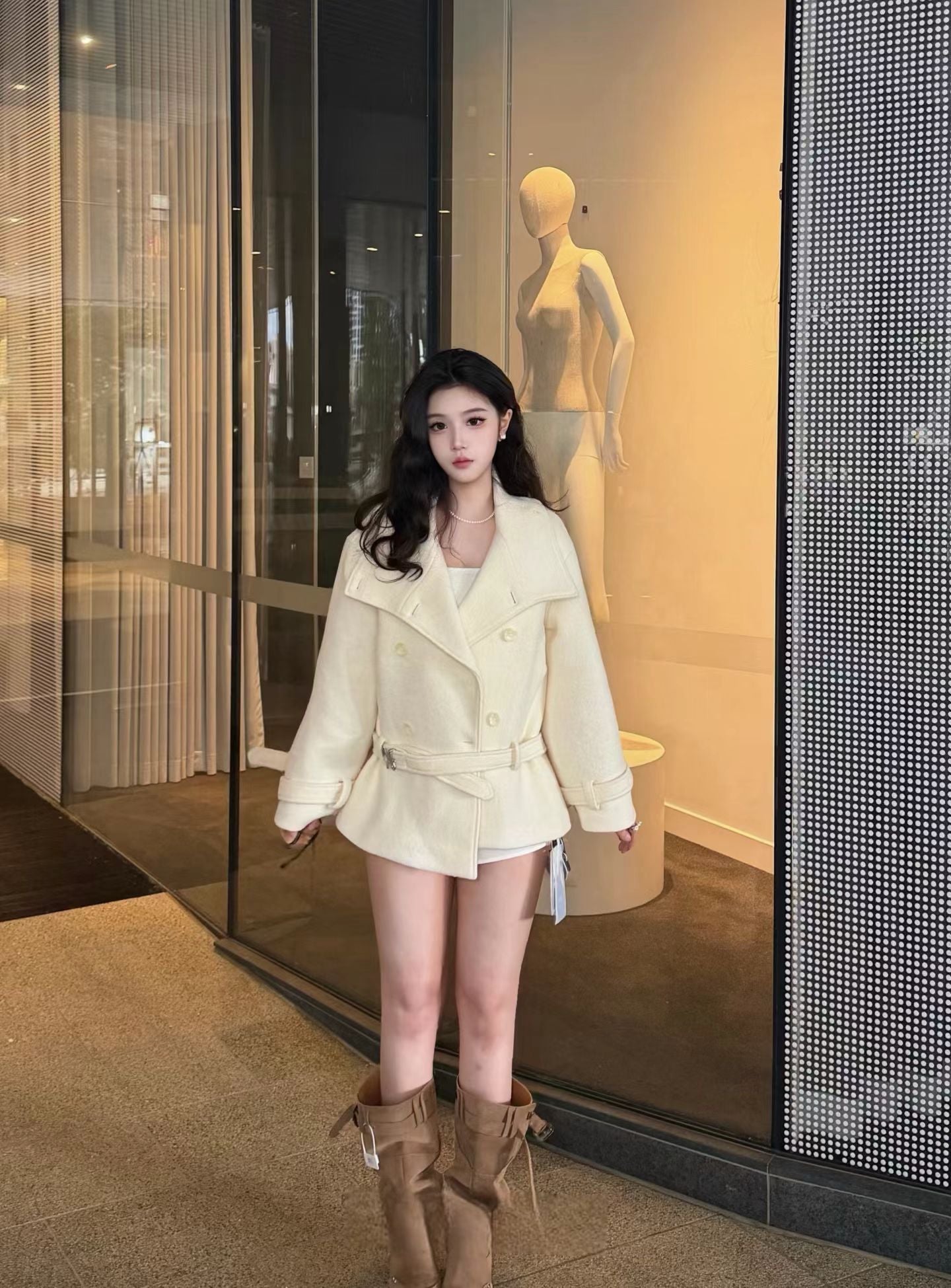 NAWS FROST WHITE LAYERED COLLAR WOOLEN JACKET