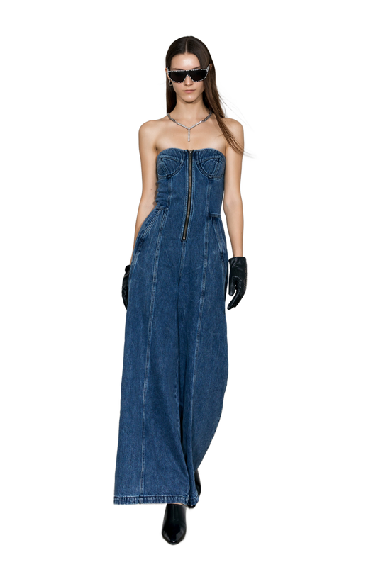 YJ1 STRAPLESS DENIM JUMPSUIT
