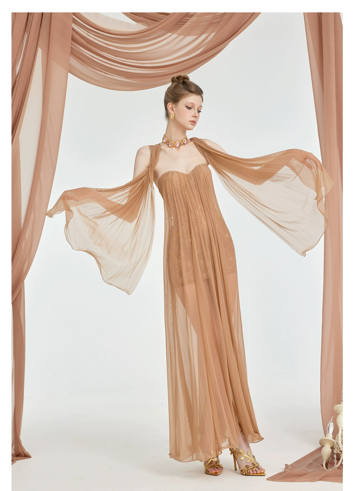 Sheer Luck Thea Strapless Mesh Backless Dress Brown