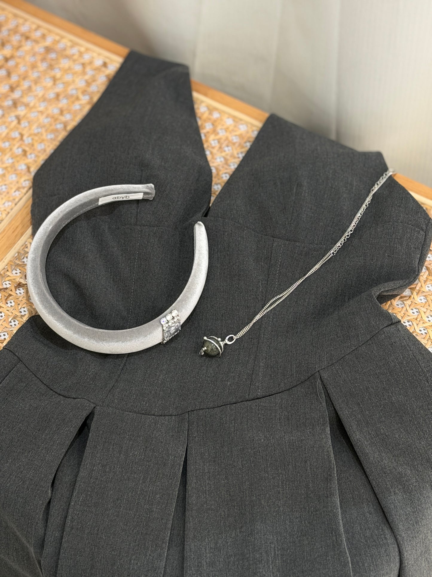 YJ1 GREY HALTER NECK LACE-UP MINI DRESS