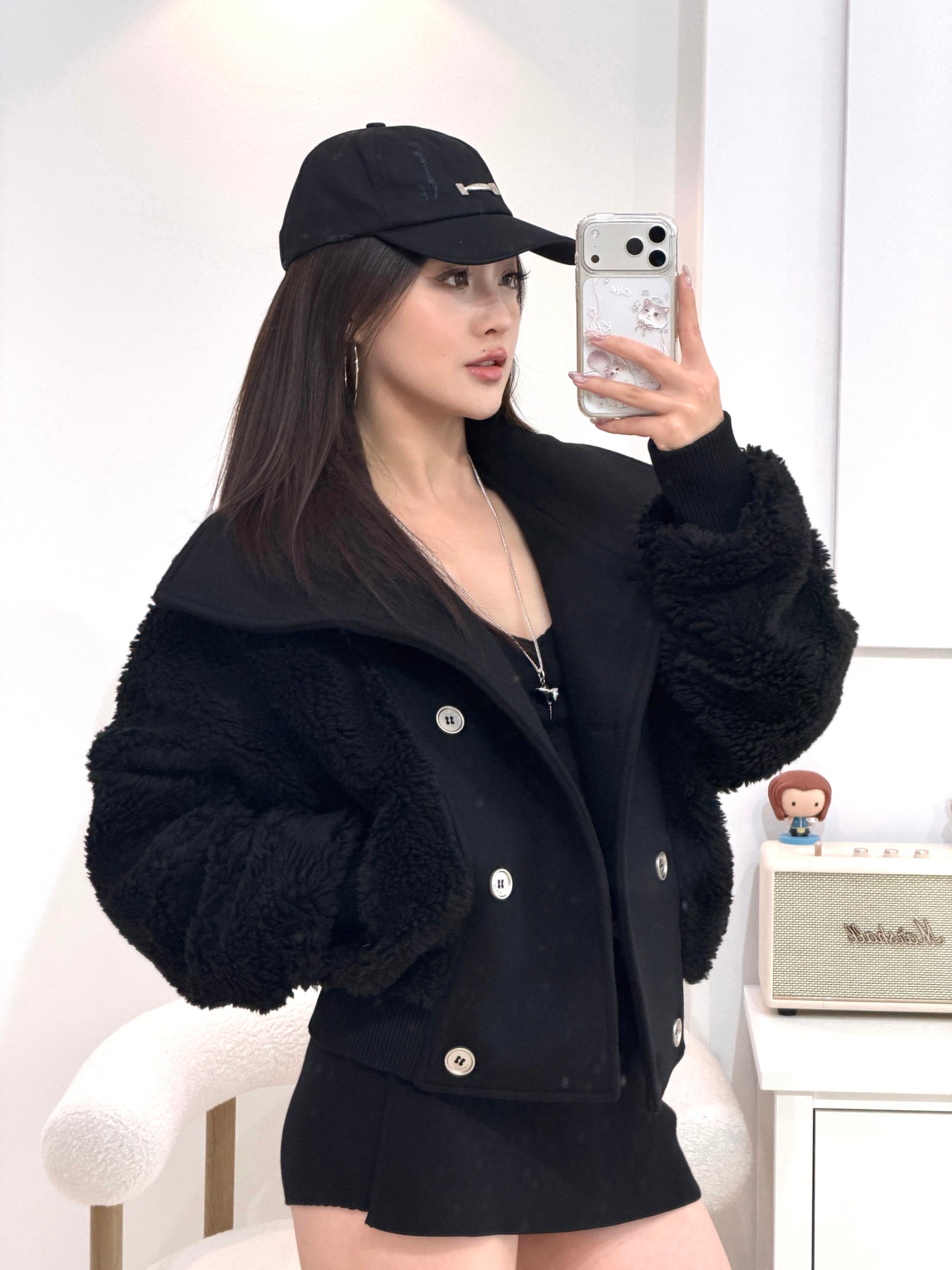 YJ1 HIGH NECK TEDDY WOOL FLEECE CROPPED JACKET