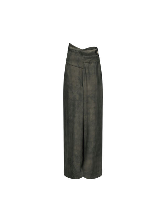 ELYWOOD GREEN HIGH-WAISTED WIDE-LEG PANTS