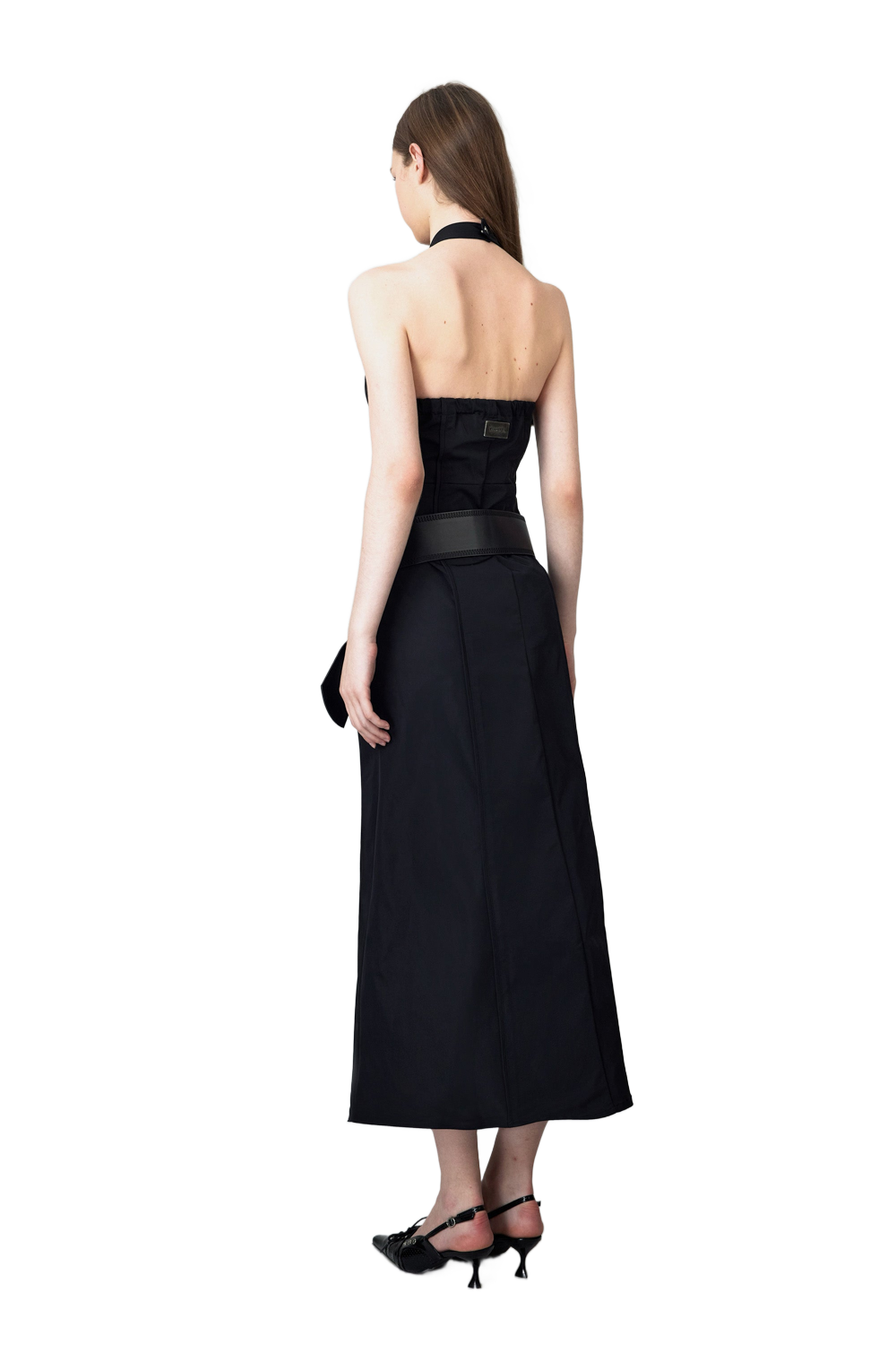 YJ1 NYLON HALTER MIDI DRESS