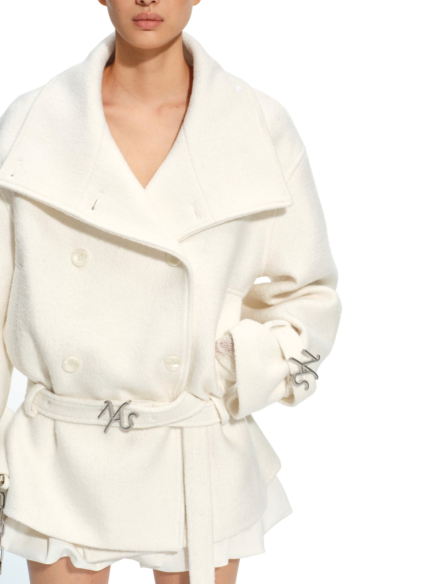 NAWS FROST WHITE LAYERED COLLAR WOOLEN JACKET