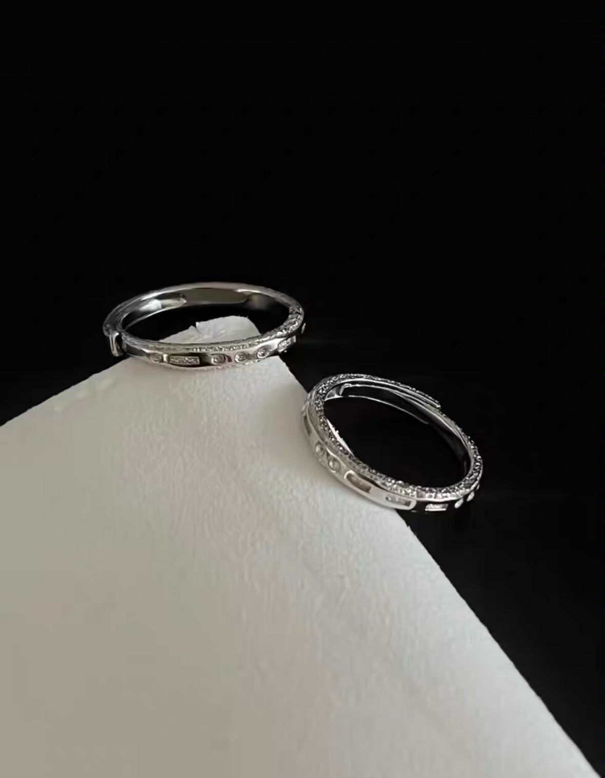 Miowrhyme silver “Morse code” couple ring