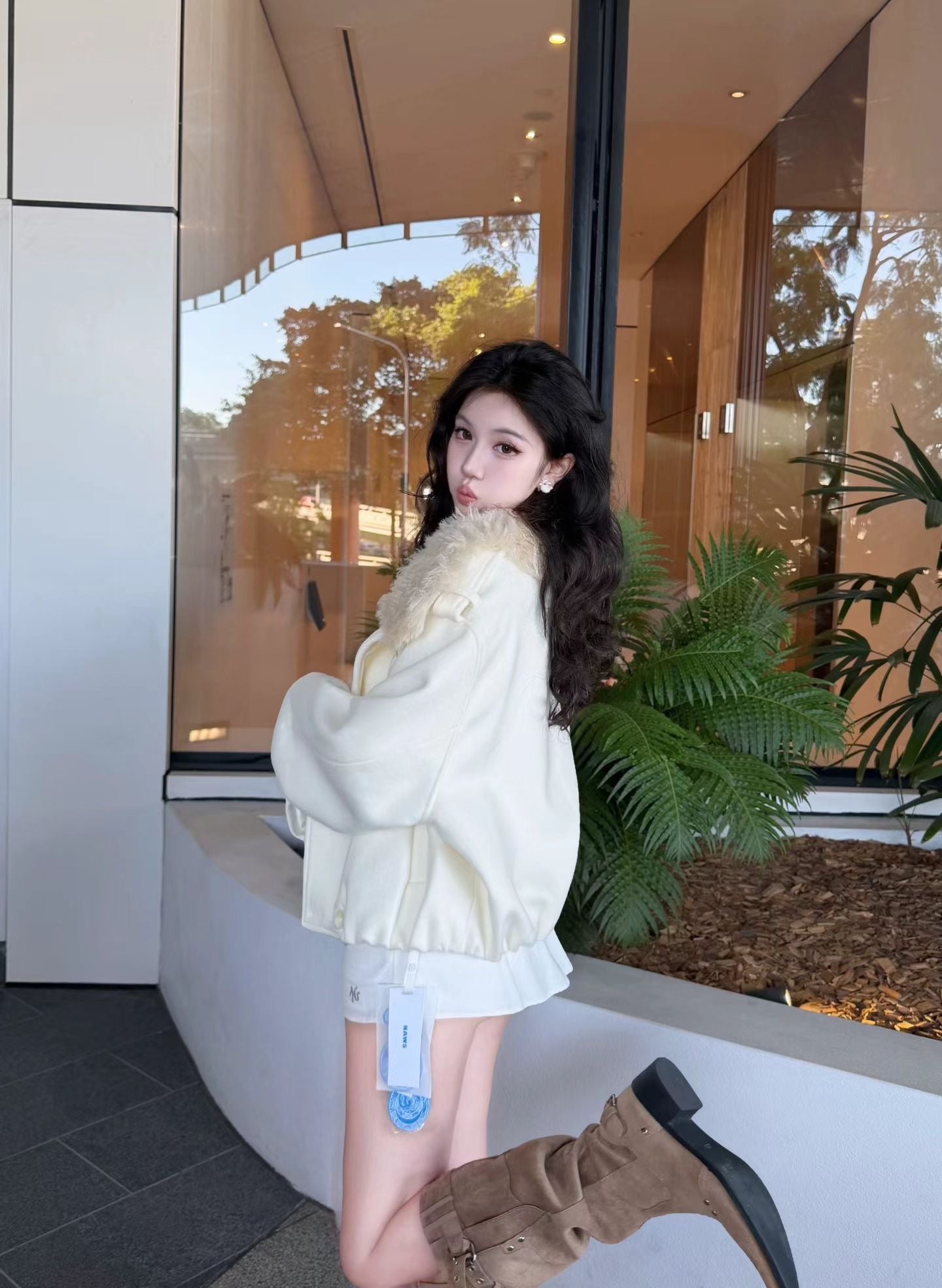 NAWS SNOW MELT WHITE POLAR OVERSIZED WOLLEN COAT