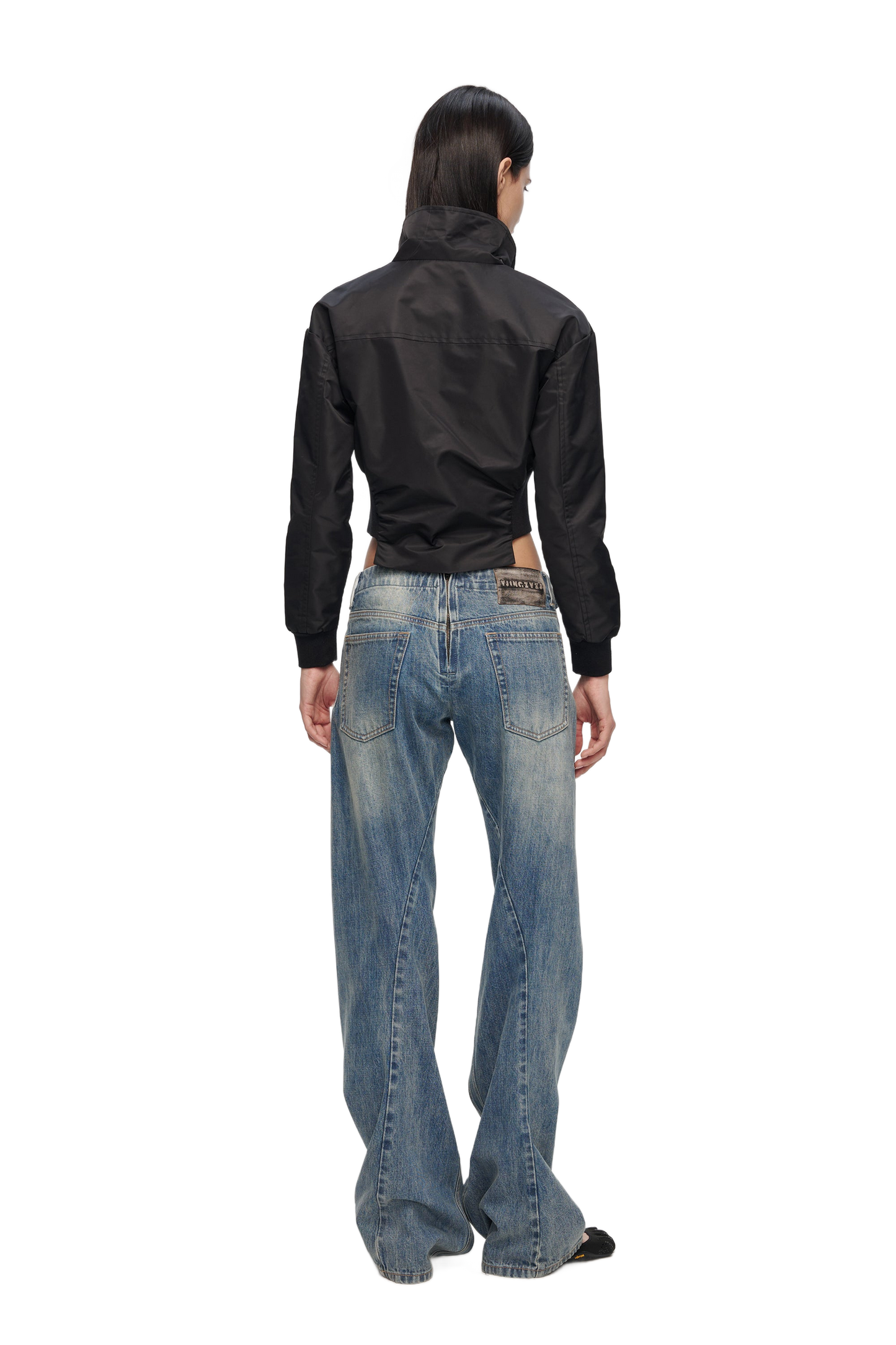 YJ1 WASHED DECONSTRUCTED WIDE-LEG JEANS