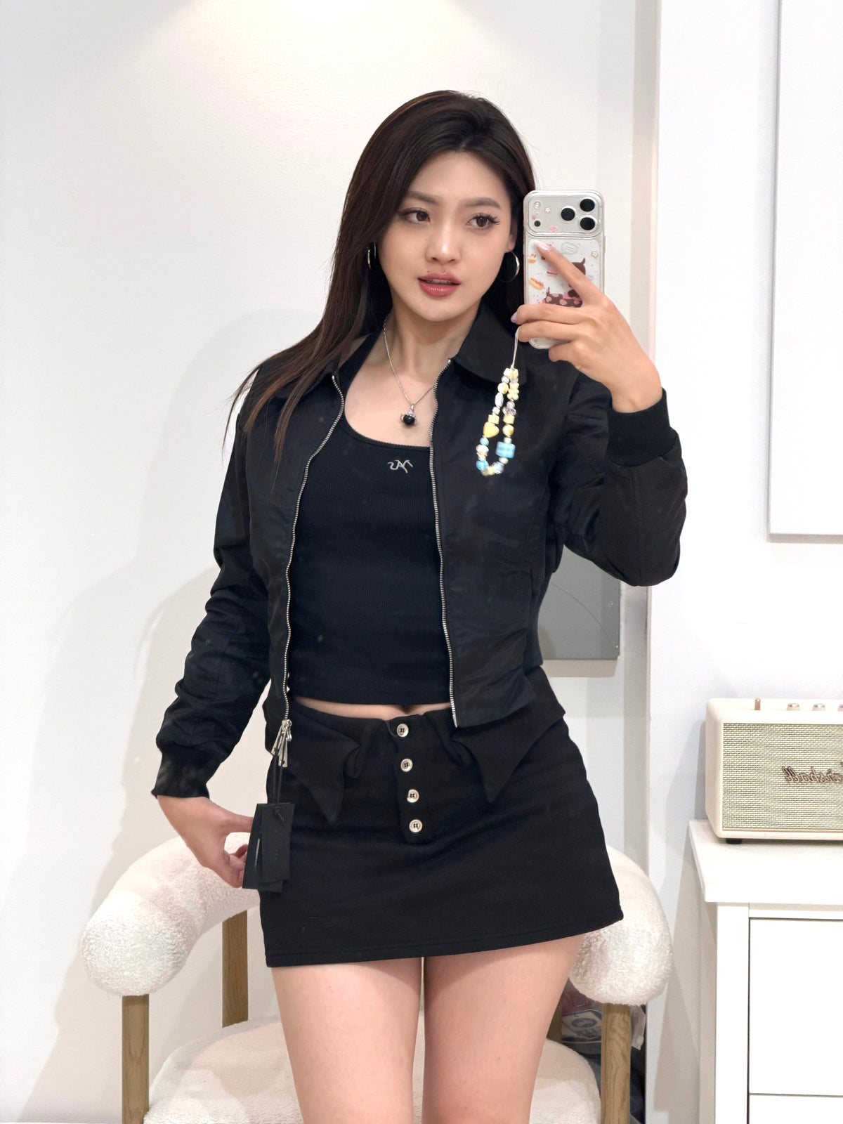 YJ1 COLLARED DOUBLE ZIP JACKET IN BLACK