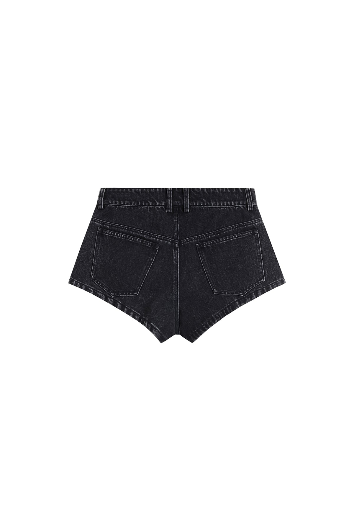 YJ1 WASHED ULTRA MINI DENIM SHORTS IN BLACK