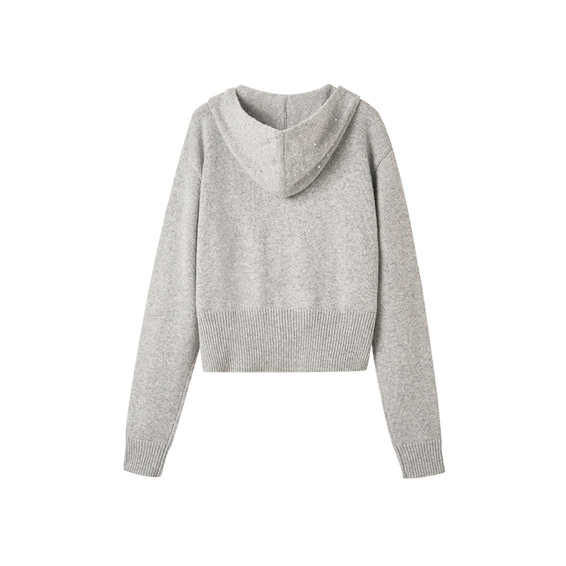 NAWS MIST GRAY GLITTER HOODED KNITWEAR