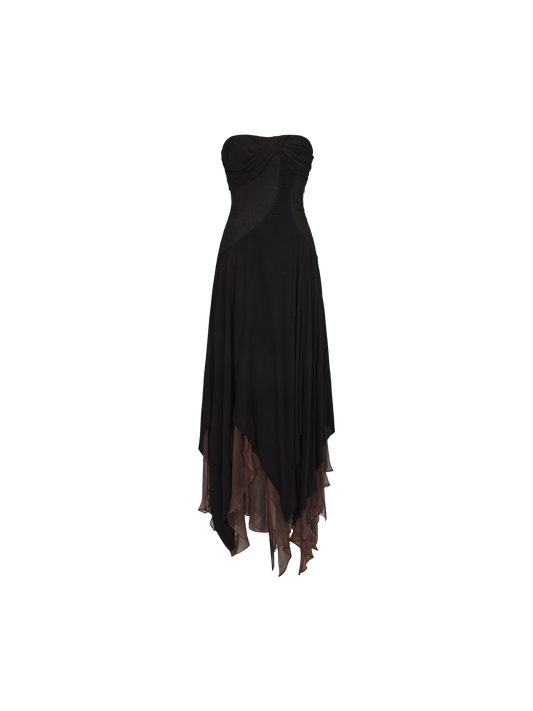 ELYWOOD BLACK CONTRASTING LAYERED TUBE DRESS