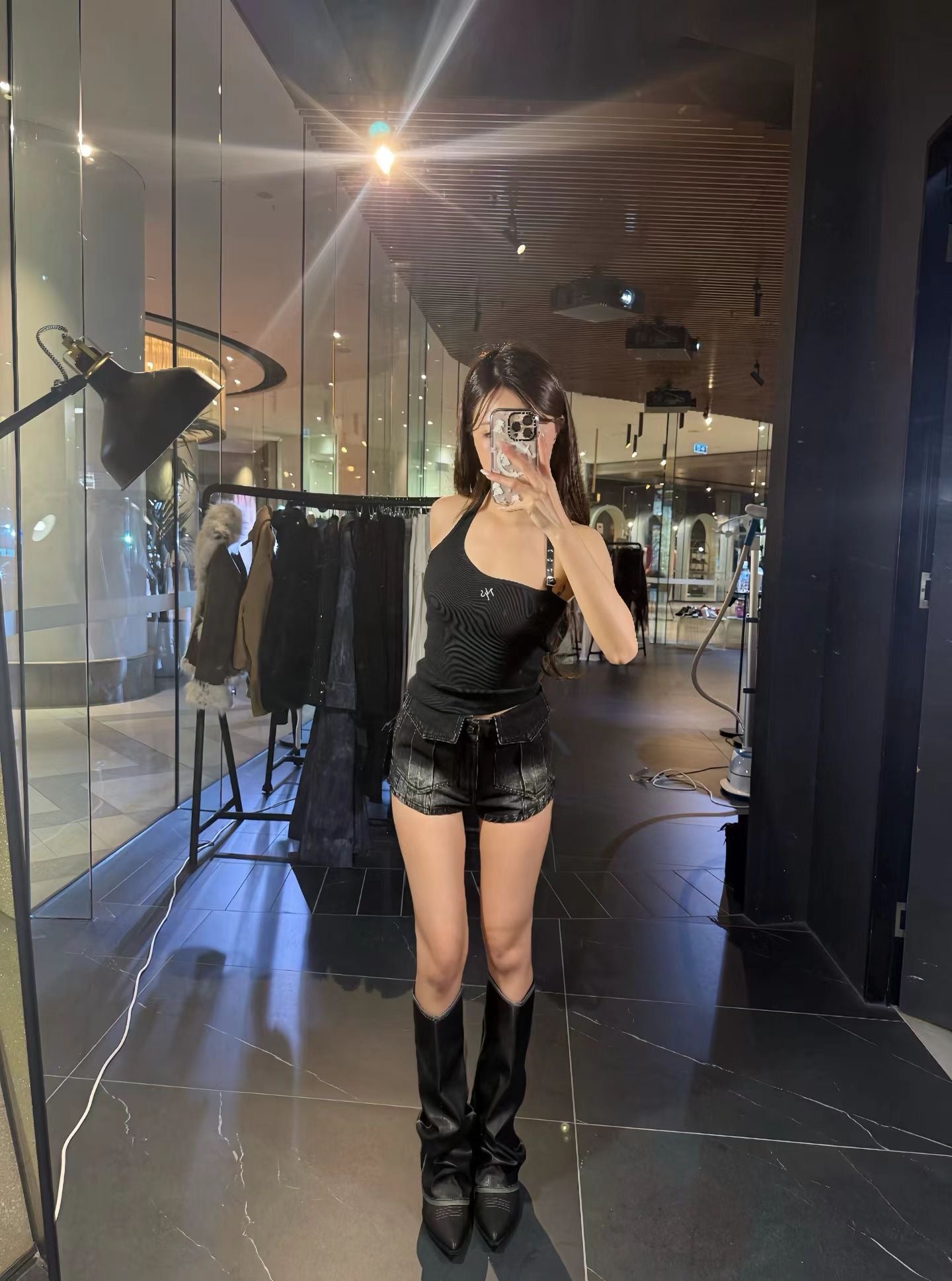 YJ1 WASHED ULTRA MINI DENIM SHORTS IN BLACK