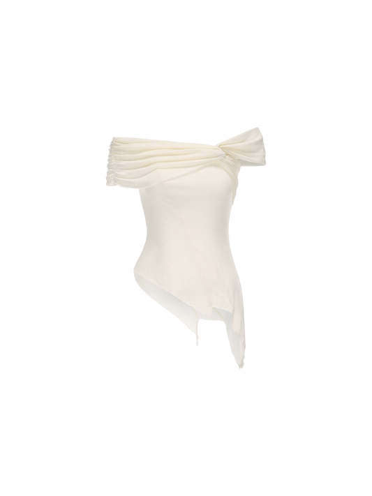 Elywood WHITE OFF-SHOULDER TWISTED TOP