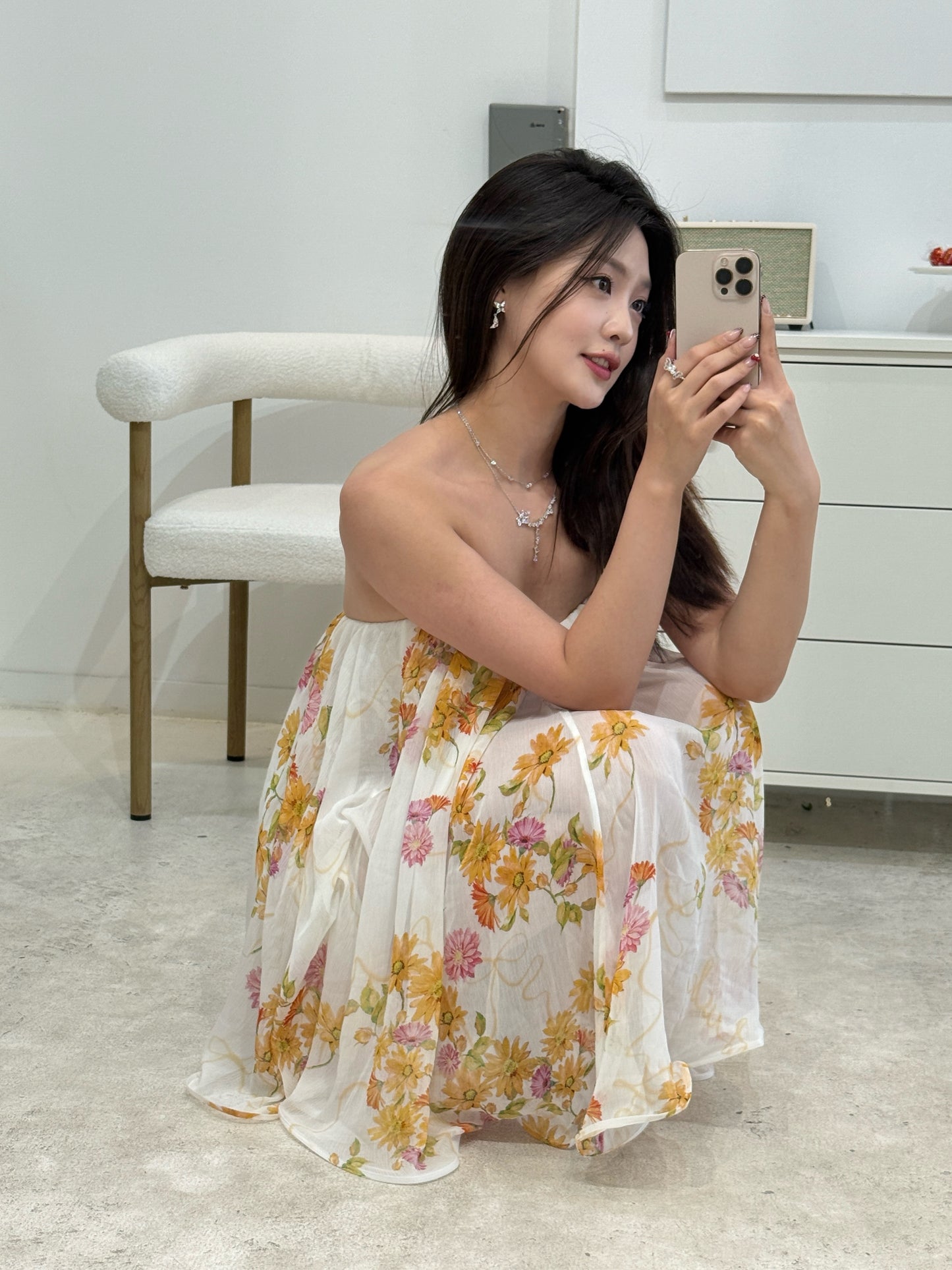 Sheer Luck Thiri Chiffon Tube Top Dress in Daisy
