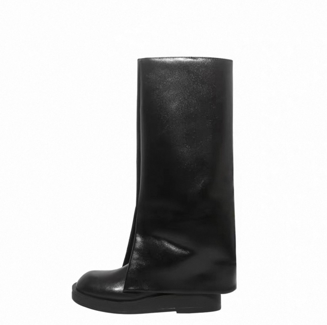 Black leather foldover boots