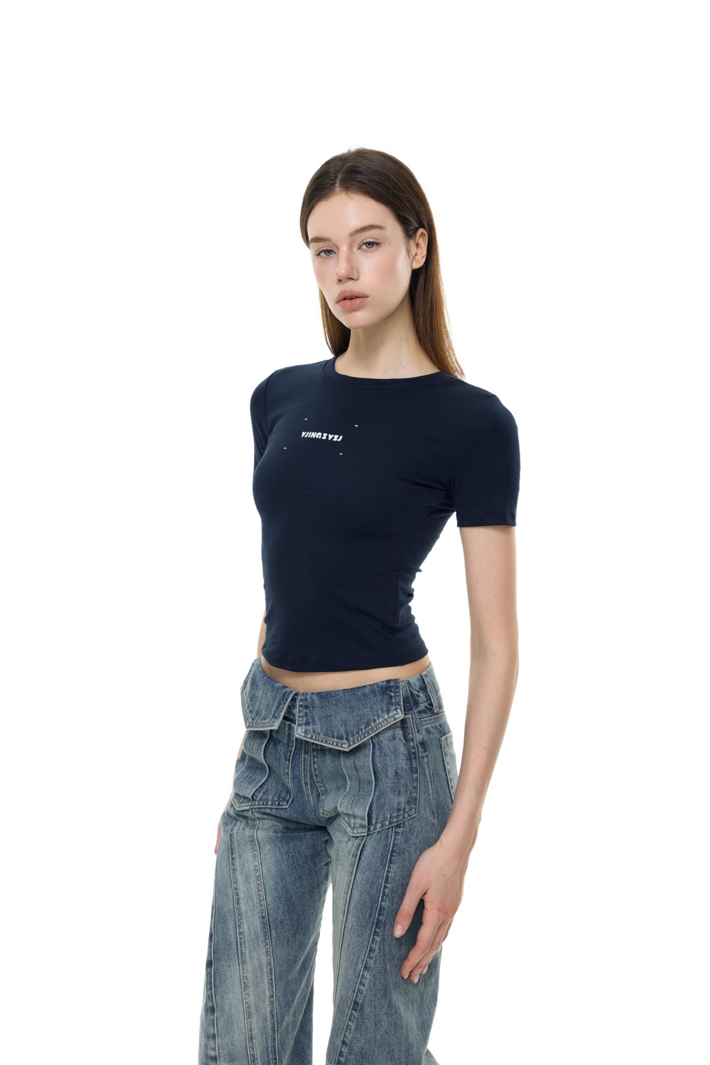 YJ1 LETTERS PRINT BABY TEE IN BLUE