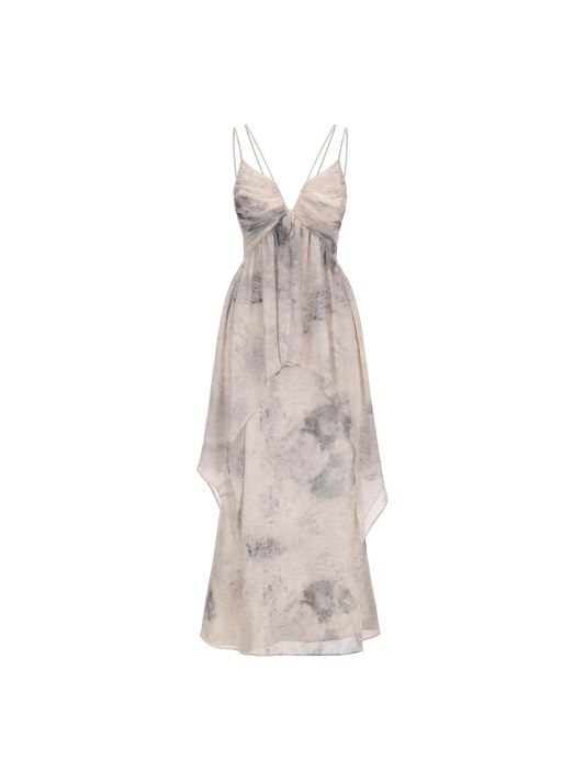 Elywood INK-PRINT RUCHED SLIP DRESS
