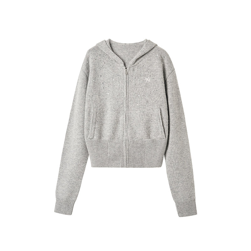 NAWS MIST GRAY GLITTER HOODED KNITWEAR
