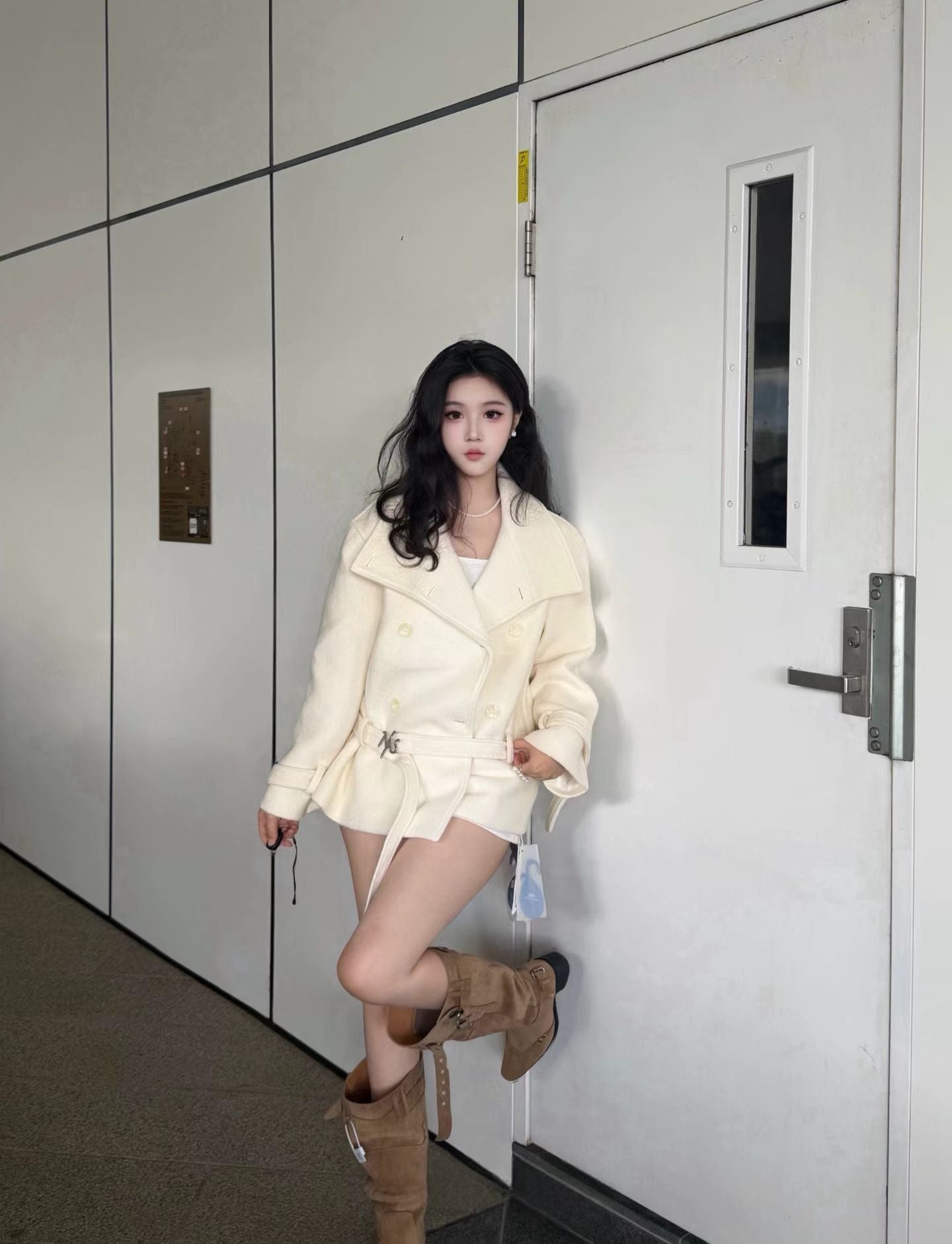 NAWS FROST WHITE LAYERED COLLAR WOOLEN JACKET