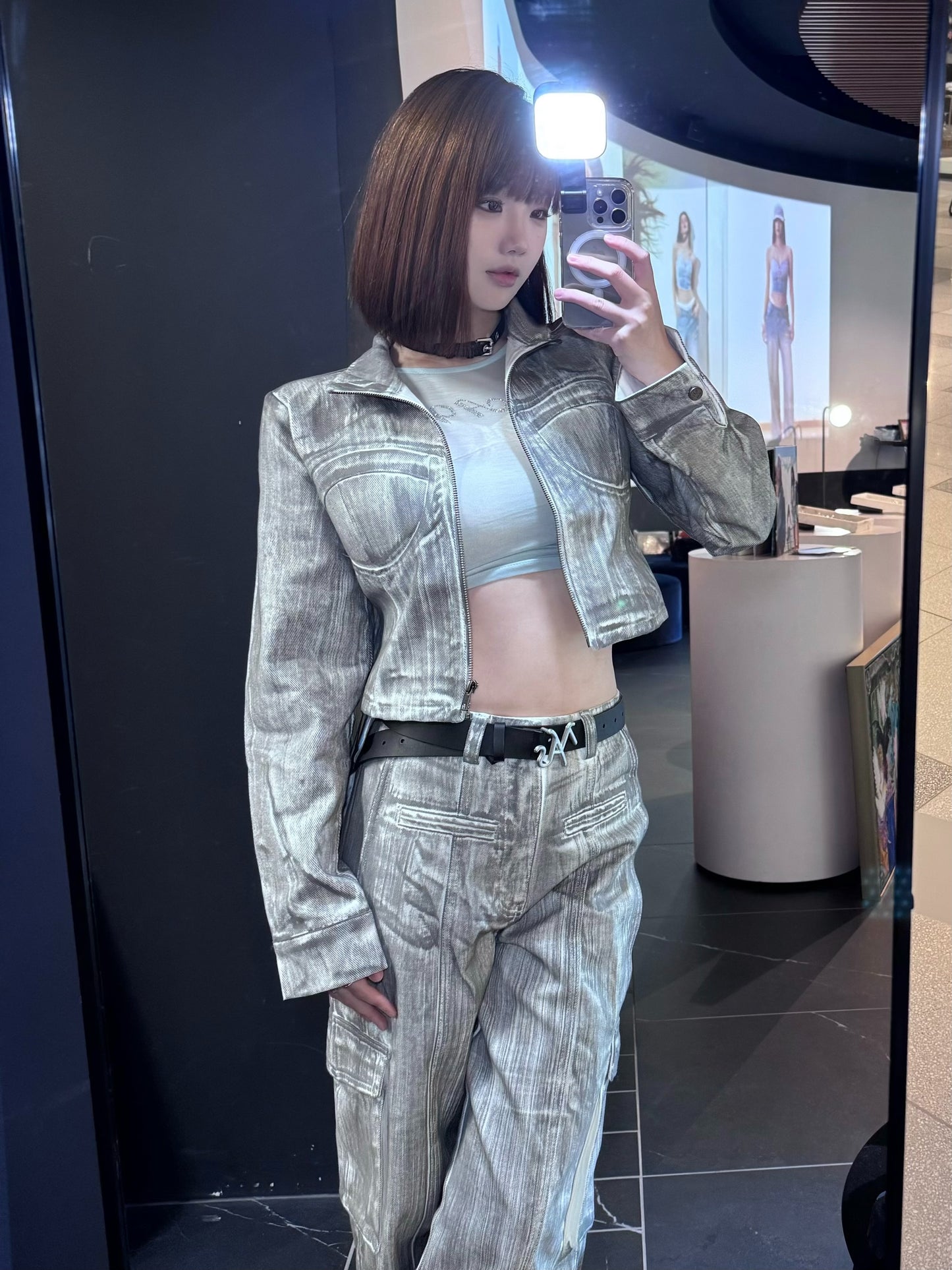 YJ1 DENIM CORSET JACKET IN SCRAWL