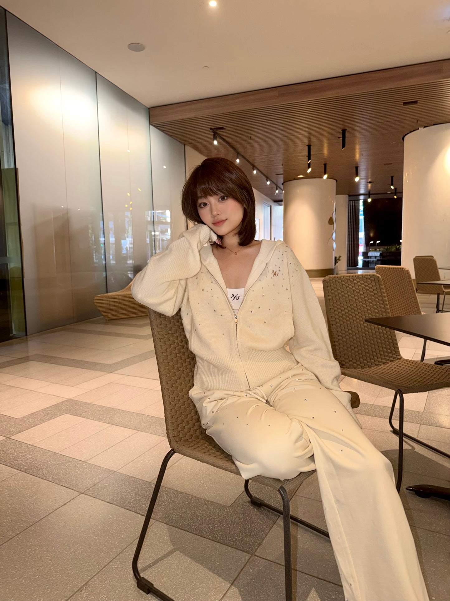 NAWS CLOUD BEIGE GLITTER HOODED KNITWEAR
