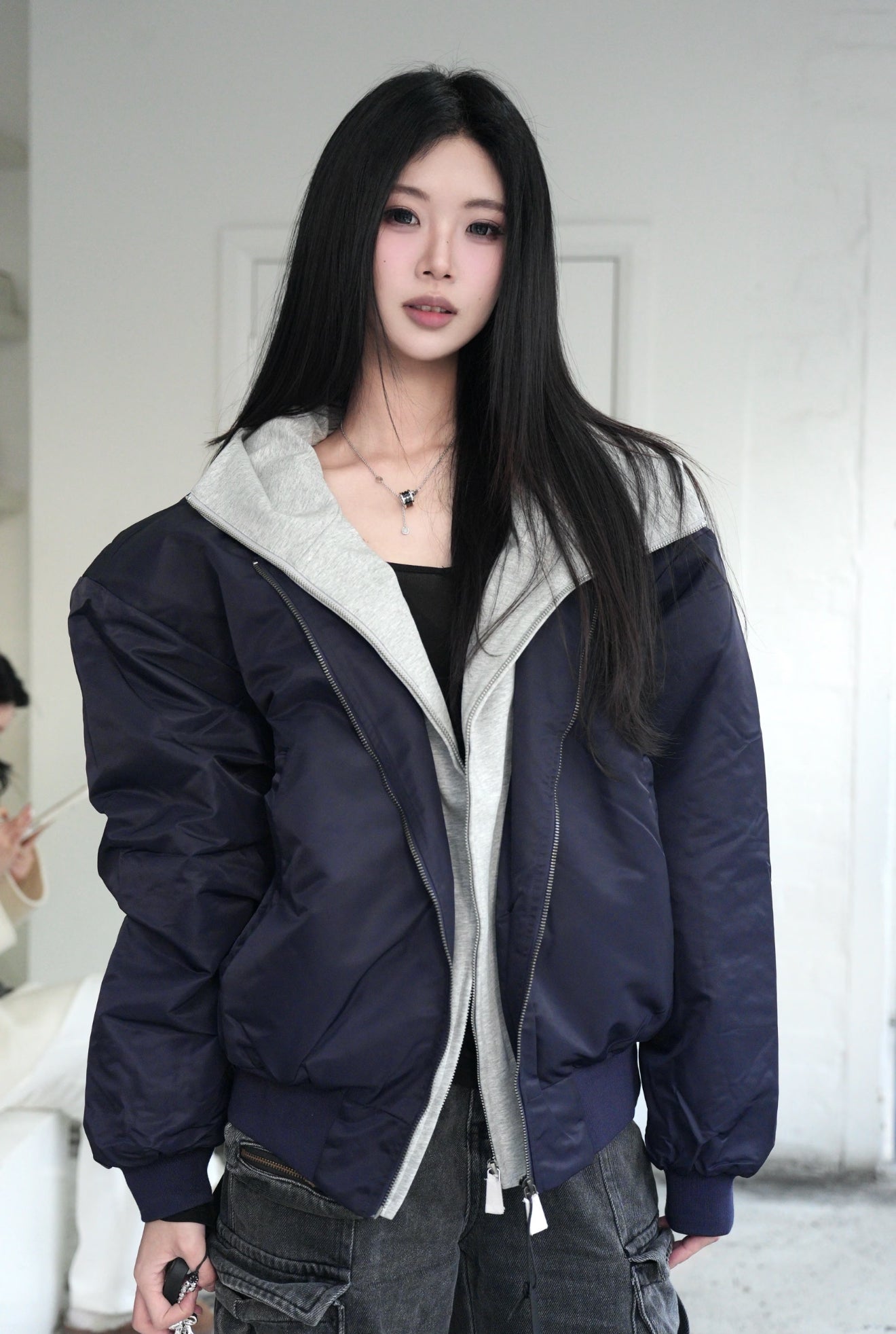 YJ1 OVERSIZED BOMBER JACKET IN BLUE