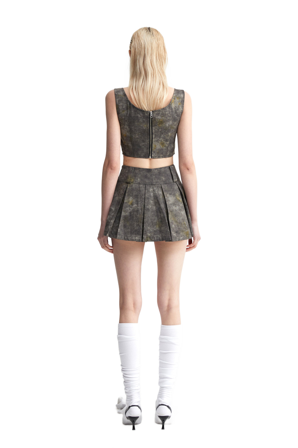 YJ1 DENIM ACID-WASH SKIRT IN GRAY