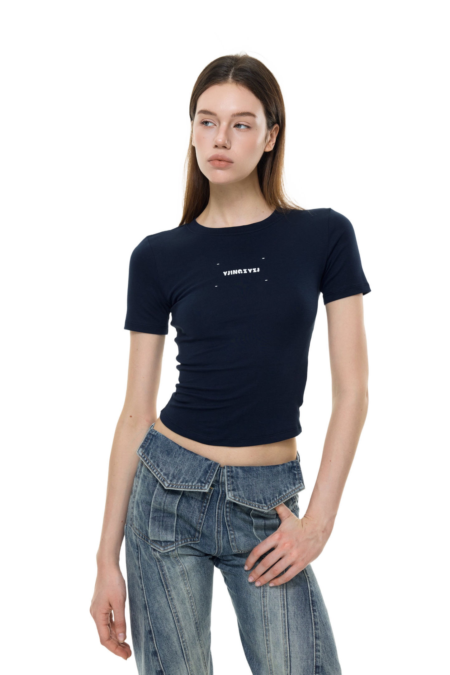 YJ1 LETTERS PRINT BABY TEE IN BLUE