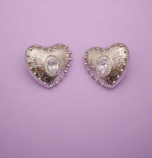 GULLOO silver heart earrings with purple crystal