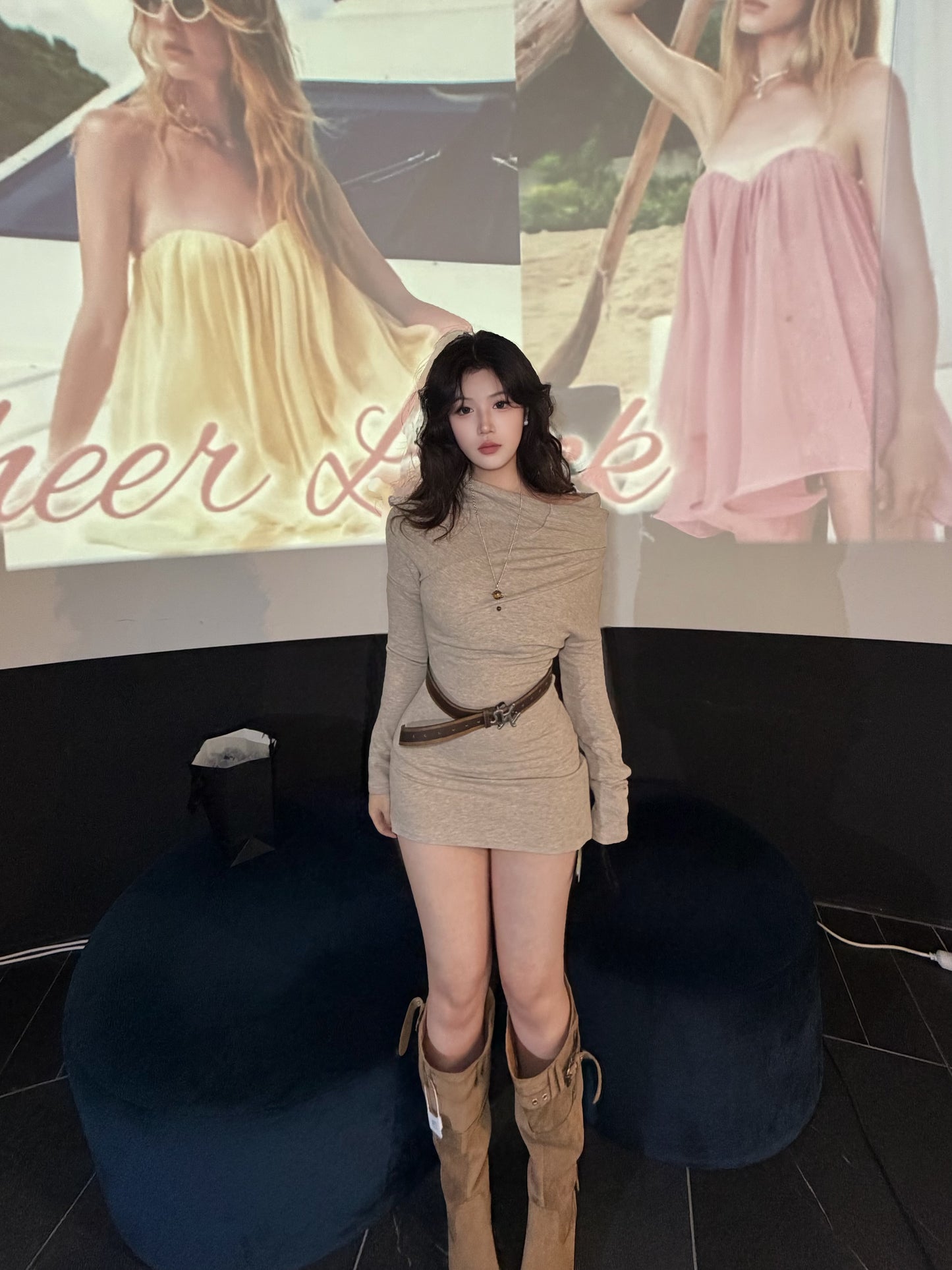 ELYWOOD BEIGE ASYMMETRIC OFF-SHOULDER TOP