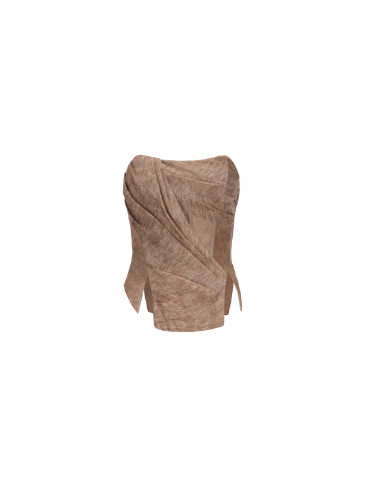 ELYWOOD DIRTY ORANGE PLEATED SLIT BONED TUBE TOP
