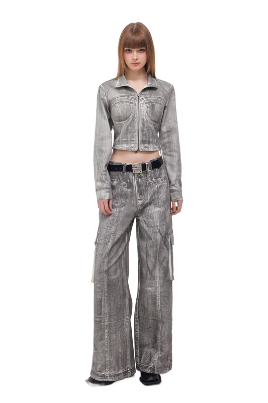 YJ1 DENIM CORSET JACKET IN SCRAWL