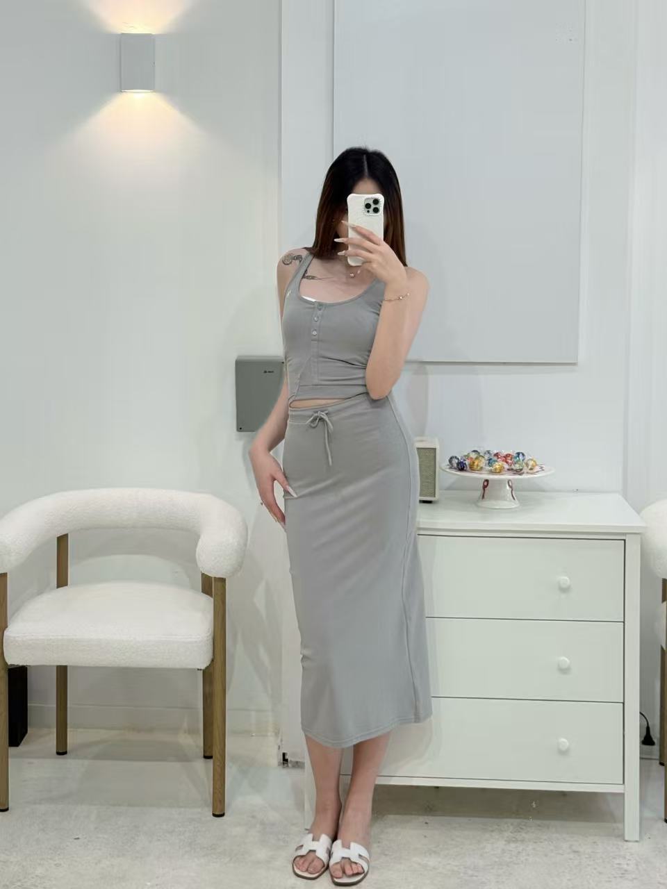 NAWS SEAGULL GRAY OBSIDIAN STRAPLESS DRESS