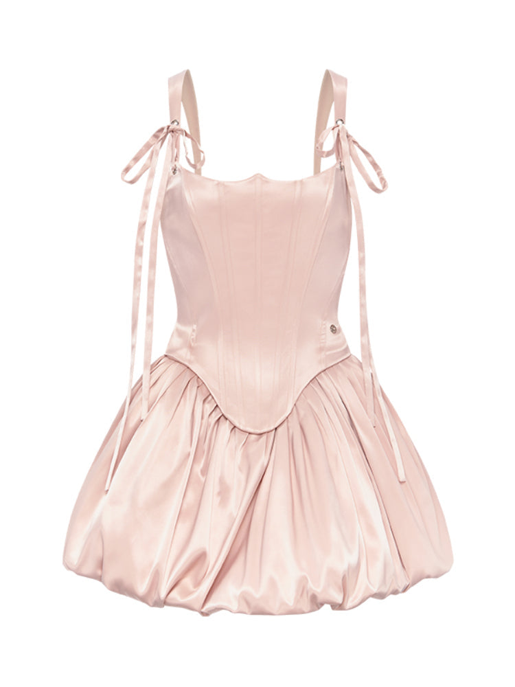 Sheer luck elegant pink waistline mini Bubble dress