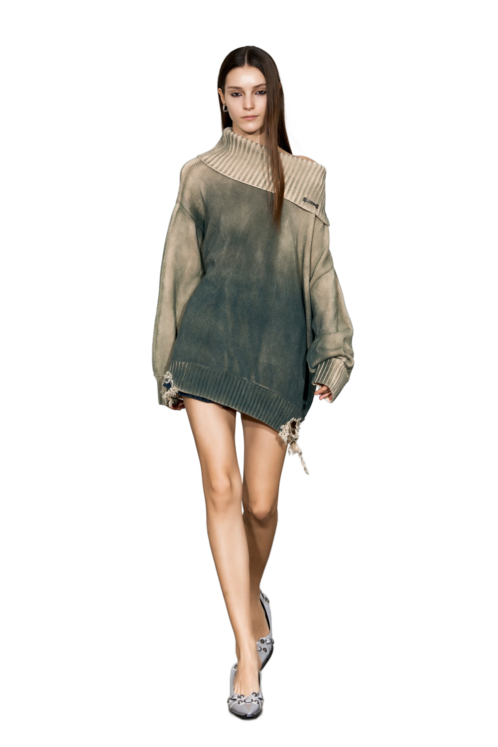 YJ1 DISTRESSED OVERSIZED SWEATER IN GREEN