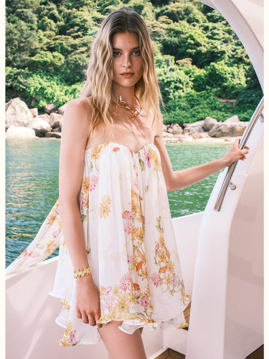 Sheer Luck Thiri Chiffon Tube Top Dress in Daisy