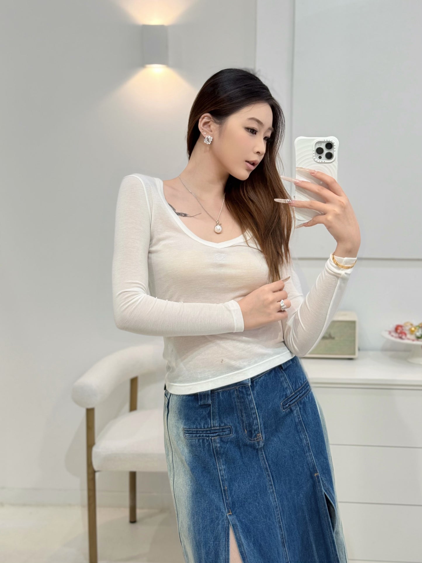 YJ1 HIGH-SLIT DENIM SKIRT