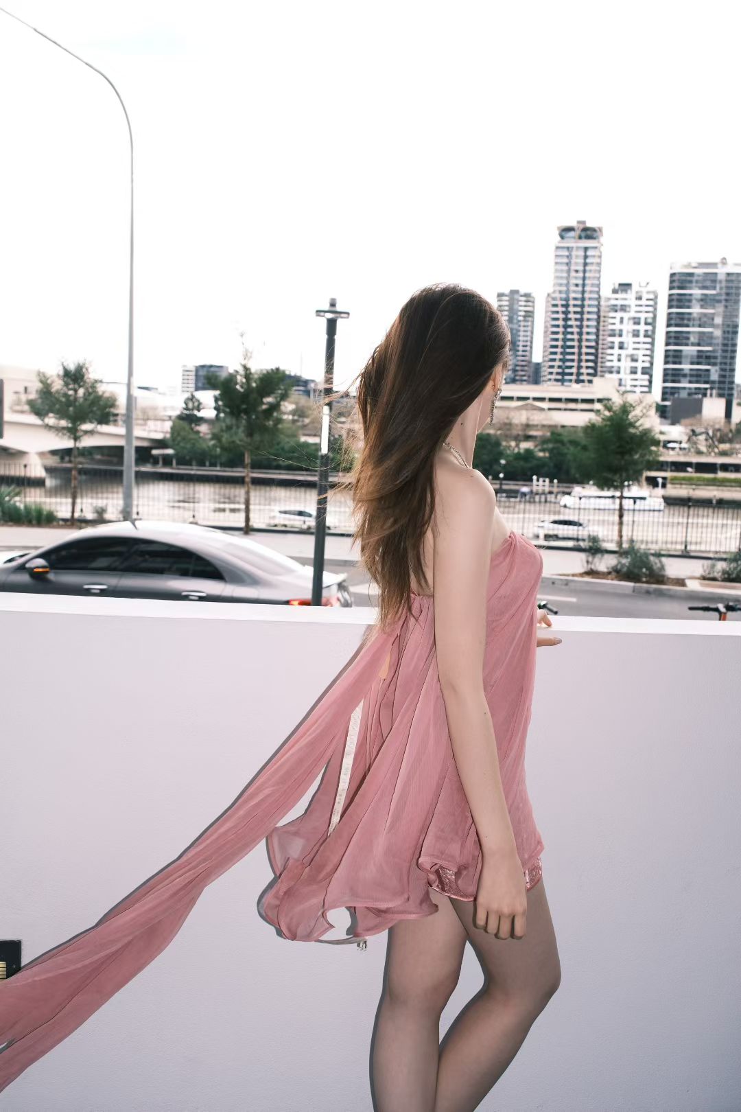 Sheer luck Thiri Chiffon Tube Top Dress in pink