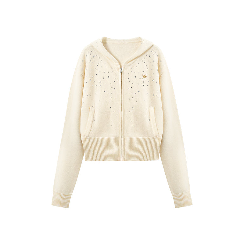NAWS CLOUD BEIGE GLITTER HOODED KNITWEAR