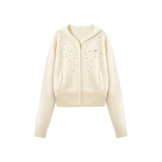 NAWS CLOUD BEIGE GLITTER HOODED KNITWEAR