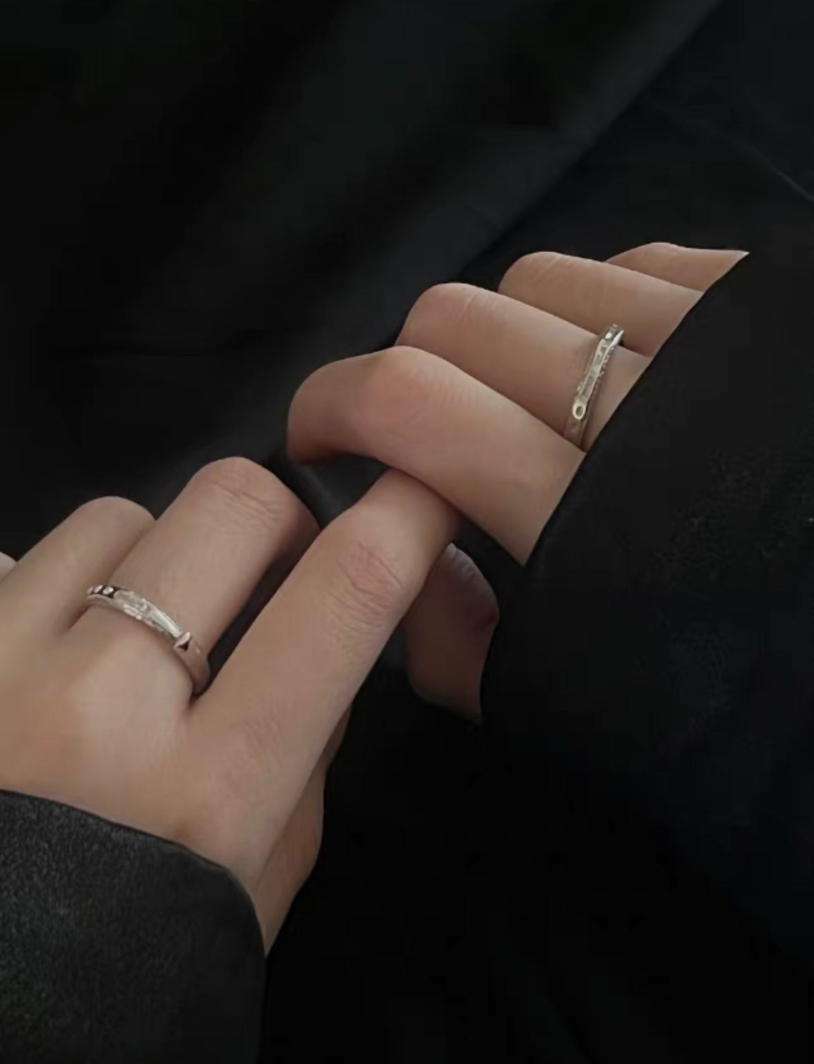 Miowrhyme silver “Morse code” couple ring
