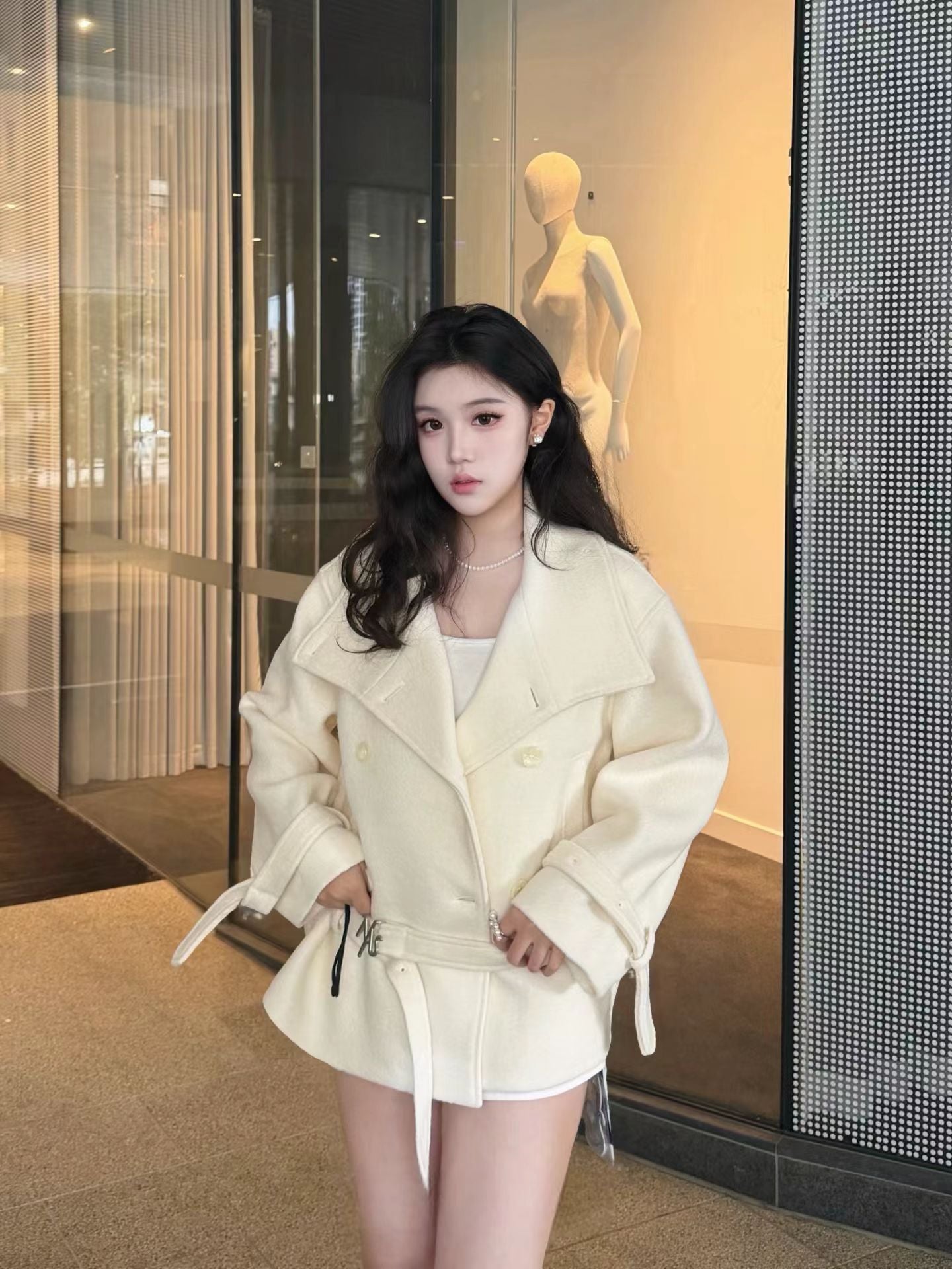 NAWS FROST WHITE LAYERED COLLAR WOOLEN JACKET