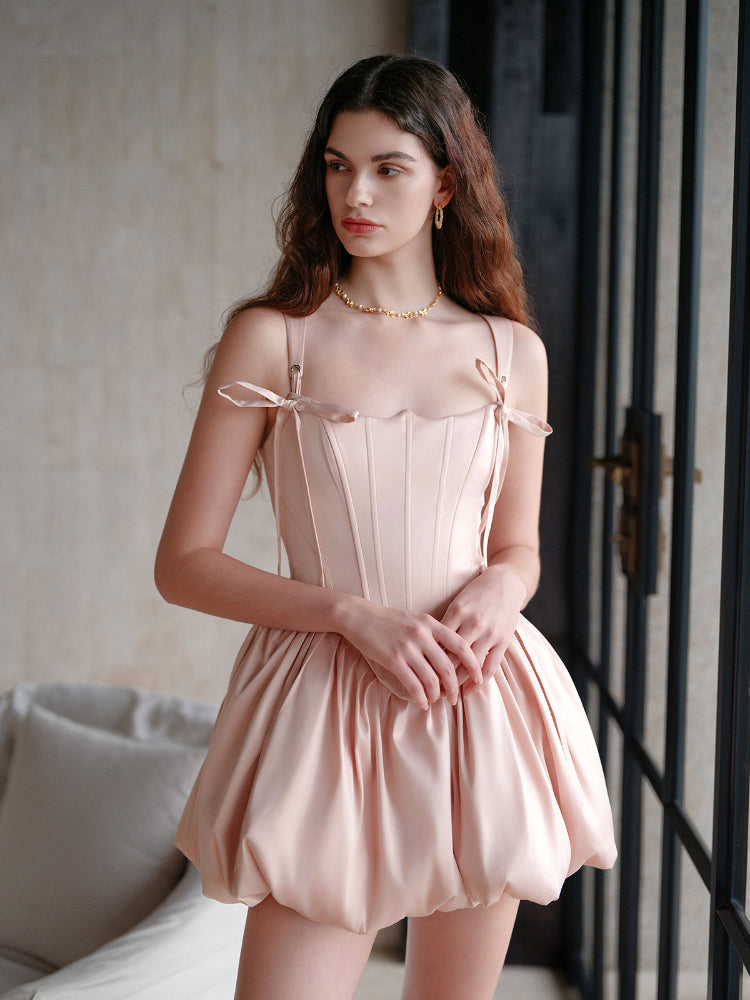 Sheer luck elegant pink waistline mini Bubble dress