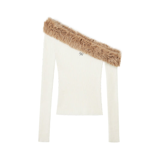 NAWS MOUSSE WHITE SCULPTURAL COLLAR KNIT SWEATER