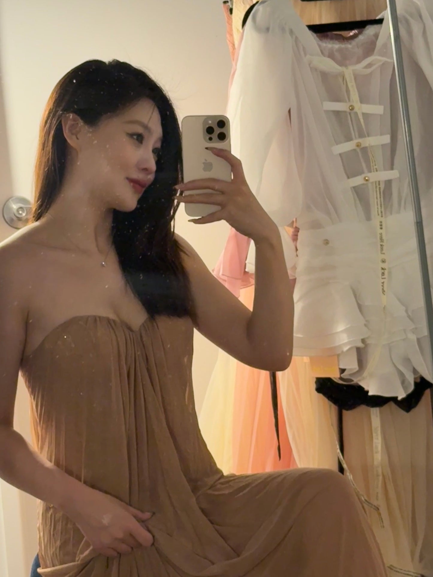 Sheer Luck Thea Strapless Mesh Backless Dress Brown