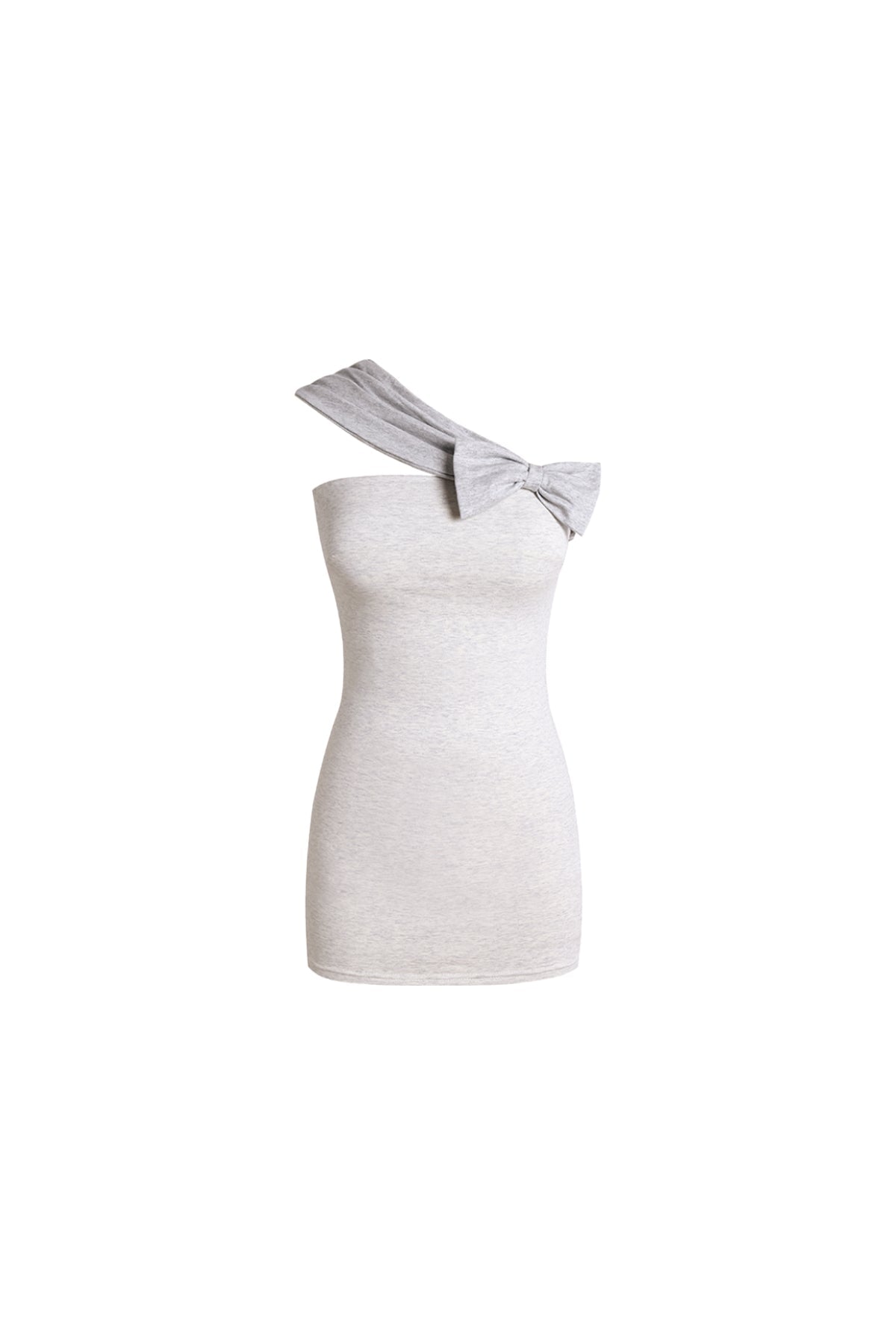YJ1 ONE‑SHOULDER BOW BODYCON MINI DRESS IN GRAY